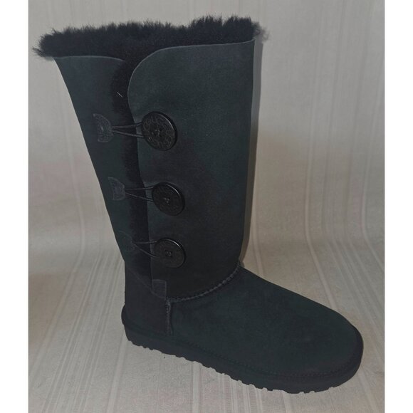 UGG BAILEY BUTTON TRIPLET TRIPLE Black Suede Tall Boots Women Size US 5 NEW 1873 - Picture 4 of 12